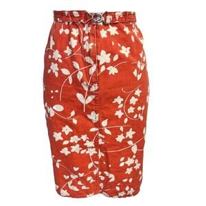 I.E. Relaxed Skirt size 10 Orange Tan Floral Denim Straight Knee Casual Buckel